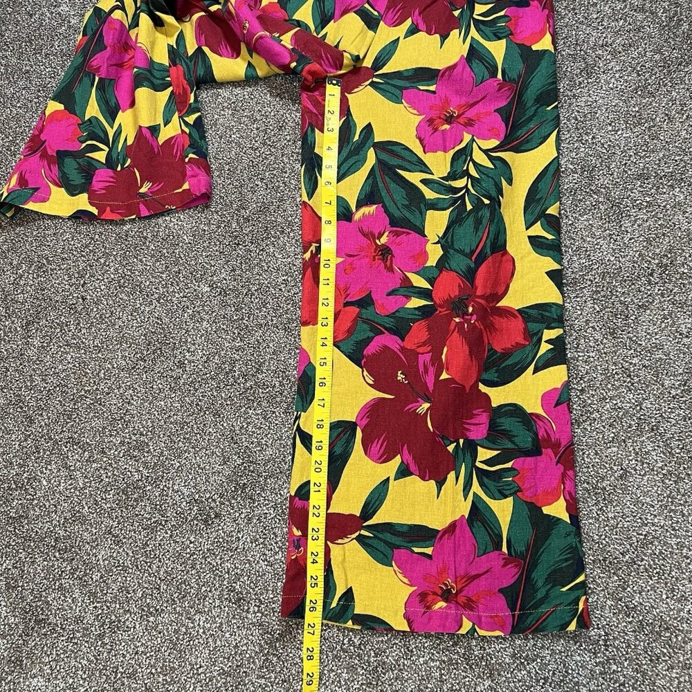 Tahari Women Wide Leg Linen Pants Medium Size Tropical Cropped Floral Pull On - Picture 7 of 13